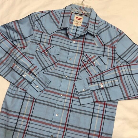 Mens Levi Pearl Snap Shirt Long Sleeve Size Medium Blue - Picture 3 of 6